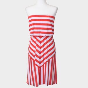 BISOU BISOU Strapless Summer Dress Coral / White Size 10